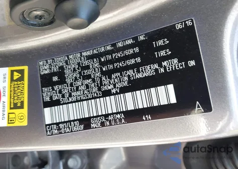 2016 Toyota Highlander Xle V6 z USA, uszkodzony, nr VIN 5TDJKRFH1GS301433